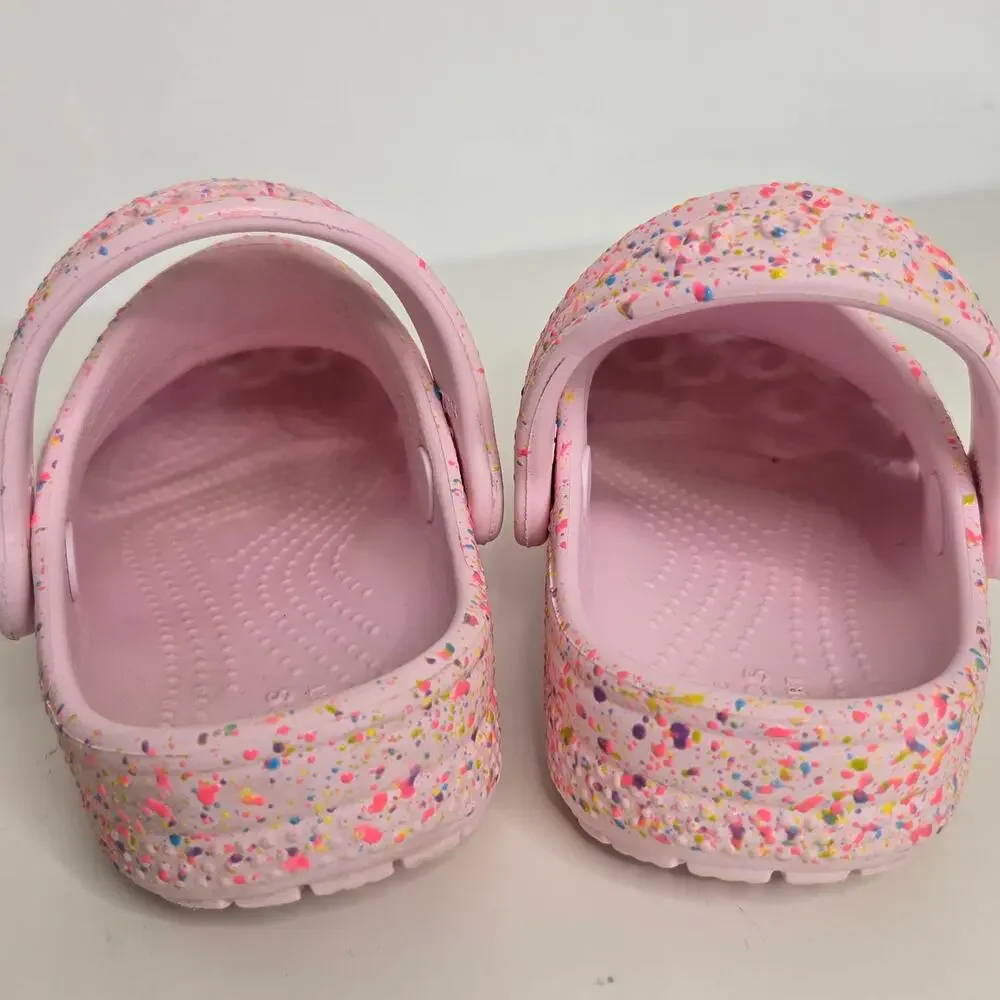 Crocs Toddler Classic Clogs Size 9 Pink Milk Pant Splatter Comfort Casual